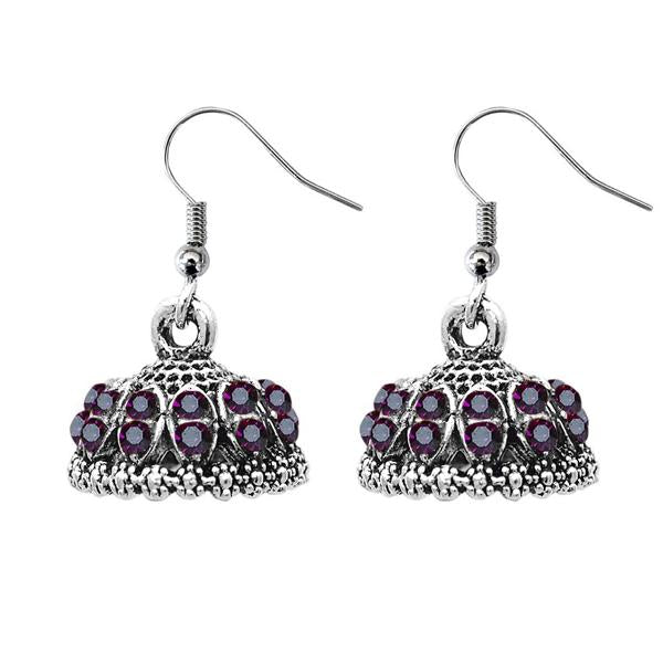 JewelEthnic Purple Austrian Stone Rhodium Plated Jhumki - 1307511A