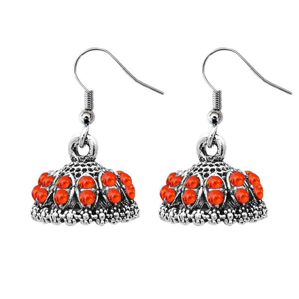 JewelEthnic Orange Austrian Stone Rhodium Plated Jhumki - 1307511D