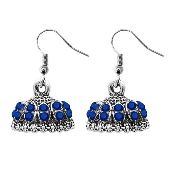 JewelEthnic Blue Austrian Stone Rhodium Plated Jhumki - 1307511E