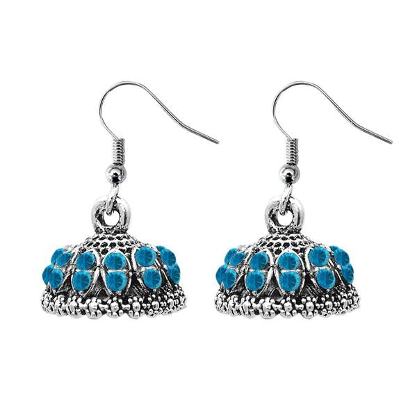 JewelEthnic Blue Austrian Stone Rhodium Plated Jhumki - 1307511G