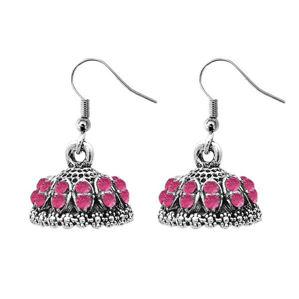 JewelEthnic Pink Austrian Stone Rhodium Plated Jhumki - 1307511I