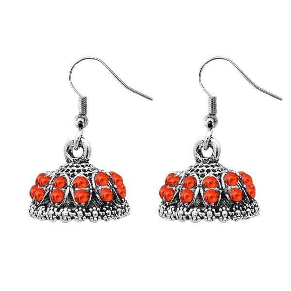 JewelEthnic Orange Austrian Stone Rhodium Plated Jhumki - 1307511J