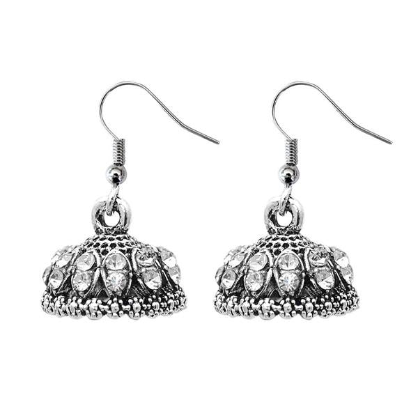 JewelEthnic White Austrian Stone Rhodium Plated Jhumki - 1307511K