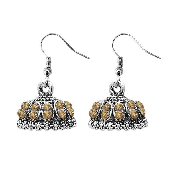 JewelEthnic Brown Austrian Stone Rhodium Plated Jhumki - 1307511L