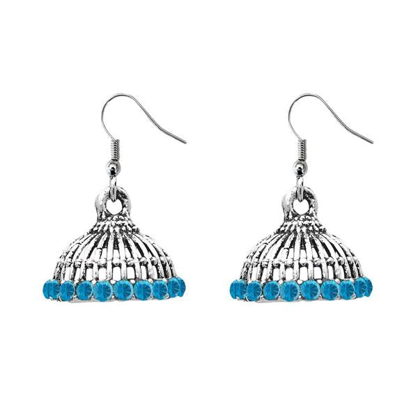 JewelEthnic Blue Austrian Stone Rhodium Plated Jhumki - 1307512A