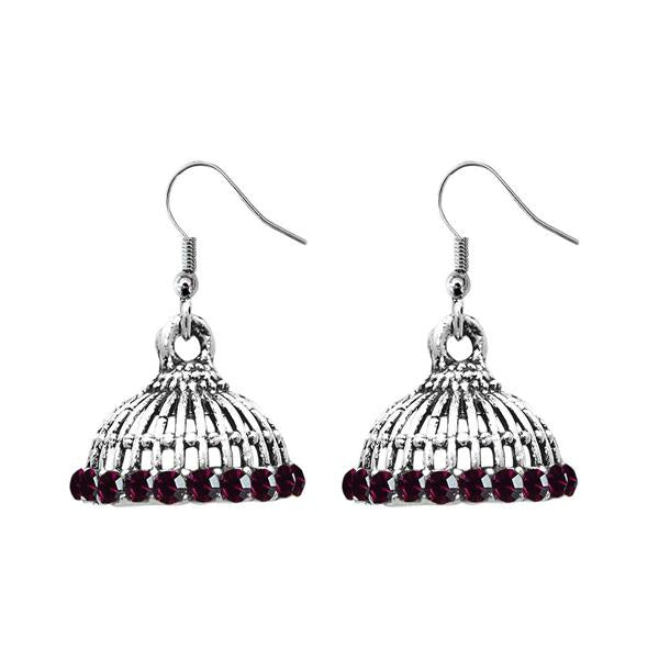 JewelEthnic Purple Austrian Stone Rhodium Plated Jhumki - 1307512B