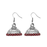 JewelEthnic Maroon Austrian Stone Rhodium Plated Jhumki - 1307512D