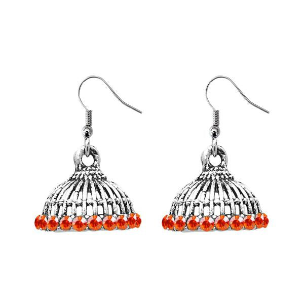 JewelEthnic Orange Austrian Stone Rhodium Plated Jhumki - 1307512E