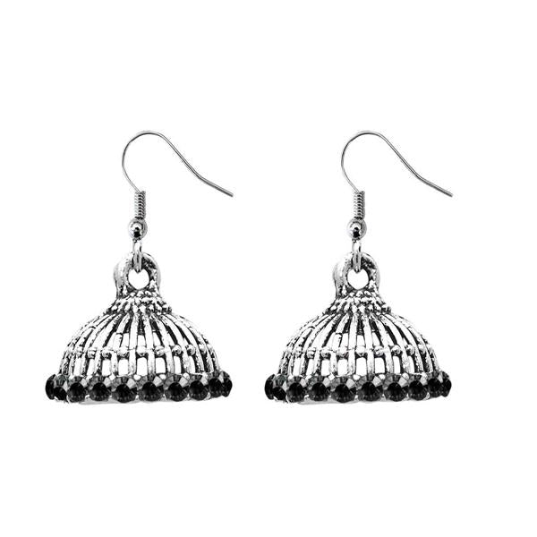 JewelEthnic Black Austrian Stone Rhodium Plated Jhumki - 1307512F