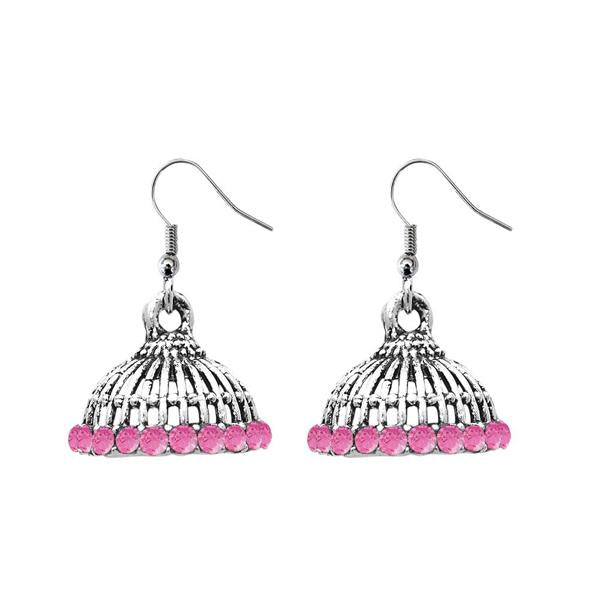 JewelEthnic Pink Austrian Stone Rhodium Plated Jhumki - 1307512H