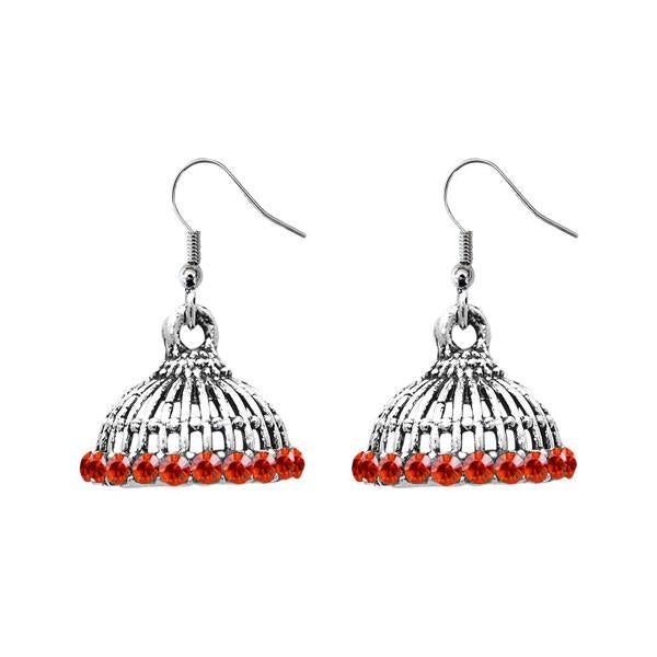 JewelEthnic Orange Austrian Stone Rhodium Plated Jhumki - 1307512I