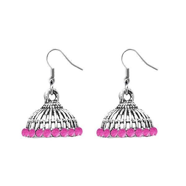 JewelEthnic Pink Austrian Stone Rhodium Plated Jhumki - 1307512J