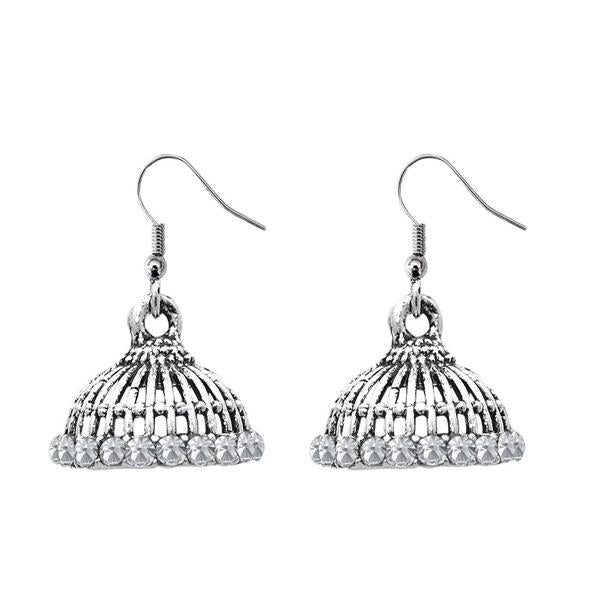 JewelEthnic White Austrian Stone Rhodium Plated Jhumki - 1307512K