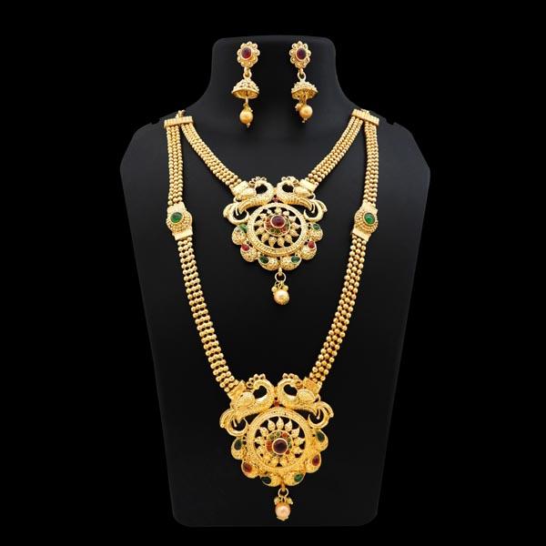 Bhavi Gold Plated Pota Stone Double Necklace Set - FAP0122