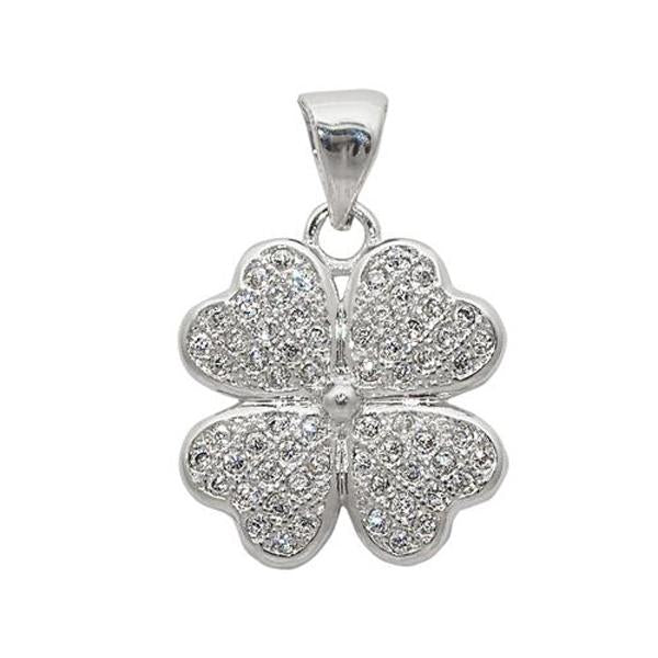 Tip Top Fashions Cubic Zirconia Diamond Floral Silver Plated Pendant - 1203213