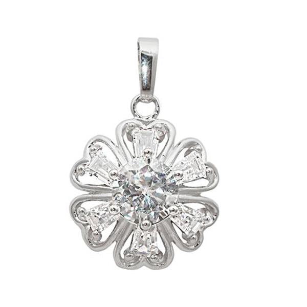 Tip Top Fashions Cubic Zirconia Diamond Floral Silver Plated Pendant - 1203212
