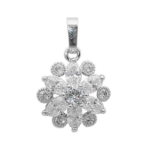 Morini Cubic Zirconia Diamond Floral Silver Plated Pendant