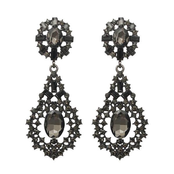 Yoona Black Marcasite Stone Oxidised Dangler Earring - 1307702B