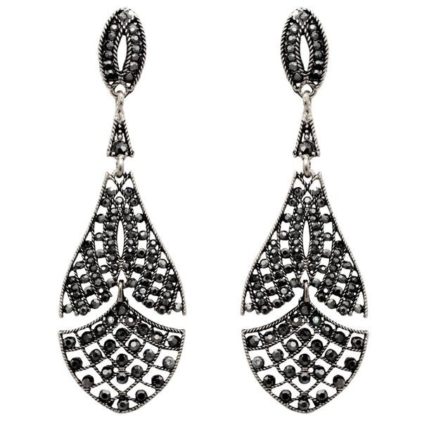 Yoona Black Marcasite Stone Oxidised Dangler Earring - 1307730A