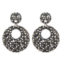 Yoona Black Marcasite Stone Oxidised Dangler Earring - 1307742A