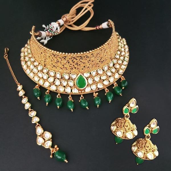 Real Creation AD Kundan Copper Necklace Set With Maang Tikka - FBB0063B