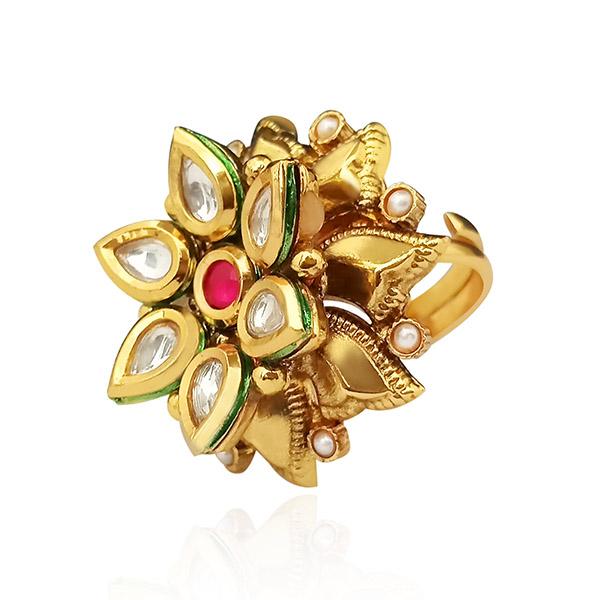 Real Creation Kundan Stone Adjustable Copper Ring - FBB0116