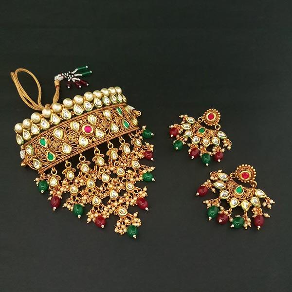 Real Creation Kundan Stone Choker Copper Necklace Set - FBB0135A