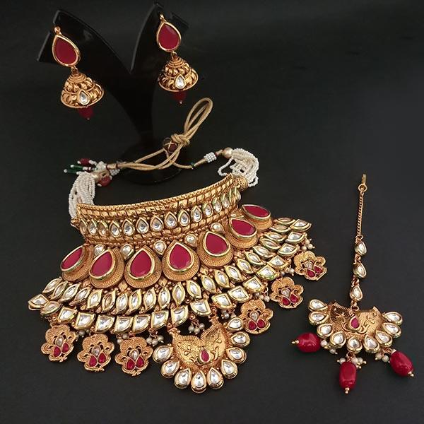 Real Creation AD Kundan Copper Necklace Set With Maang Tikka - FBB0161B