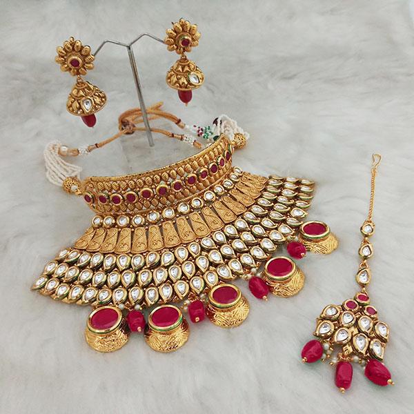 Real Creation AD Kundan Copper Necklace Set With Maang Tikka - FBB0163B