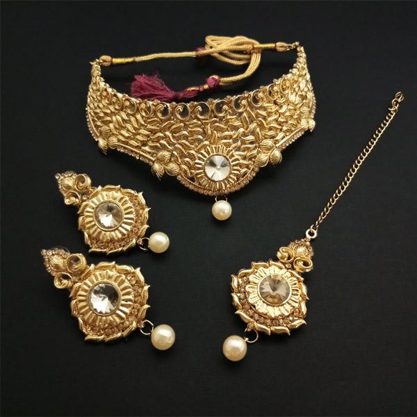 Kriaa Austrian Stone Choker Gold Plated Necklace Set