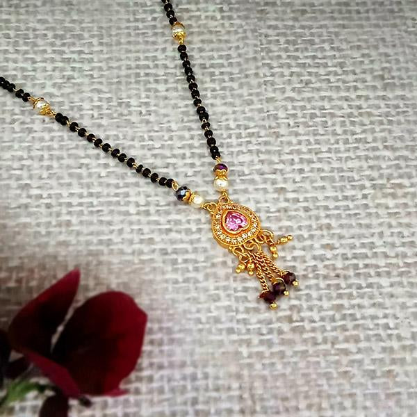 Kriaa Pink And White Austrian Stone Gold Plated Heart Shape Mangalsutra