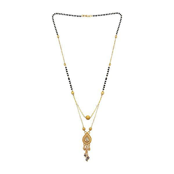 Kriaa White Austrian Stone Gold Plated Black Beads Mangalsutra