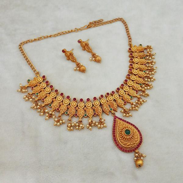 Shubham Maroon And Green Pota Stone Copper Necklace Set - FBK0025A