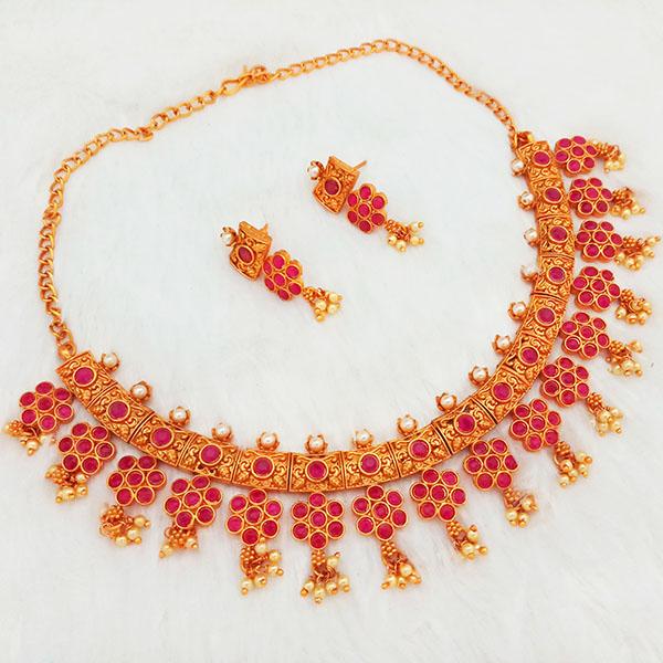 Shubham Maroon Pota Stone Copper Necklace Set - FBK0028