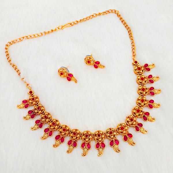 Shubham Maroon Pota Stone Copper Necklace Set - FBK0034