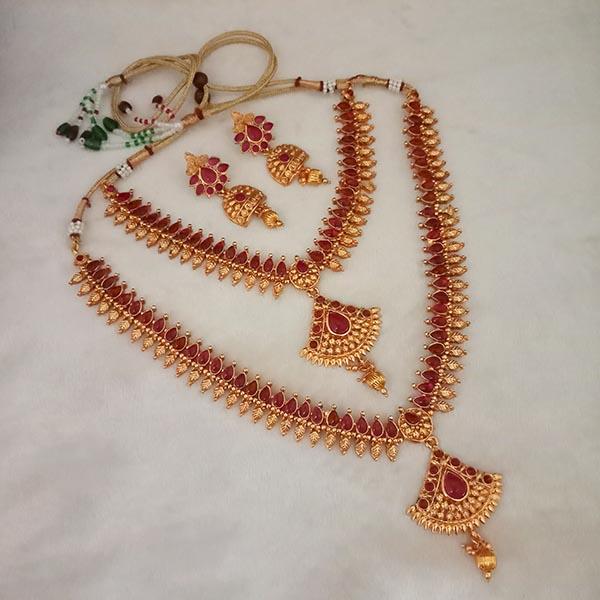 Shubham Maroon Pota Stone Double Copper Necklace Set - FBK0050B