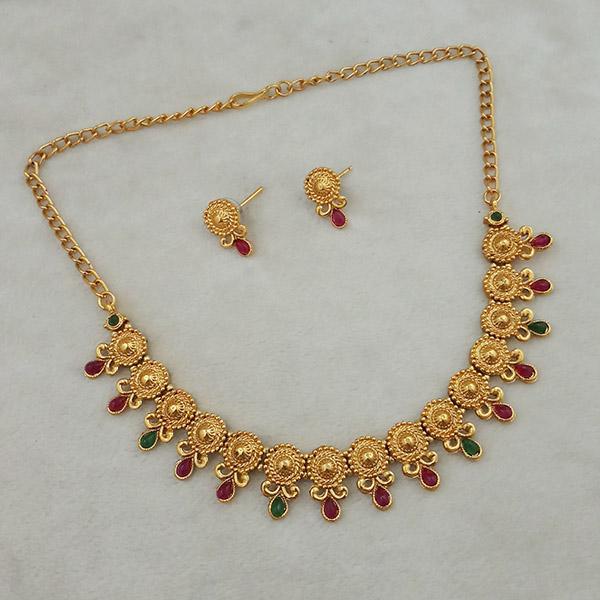Shubham Maroon And Green Pota Stone Copper Necklace Set - FBK0063A