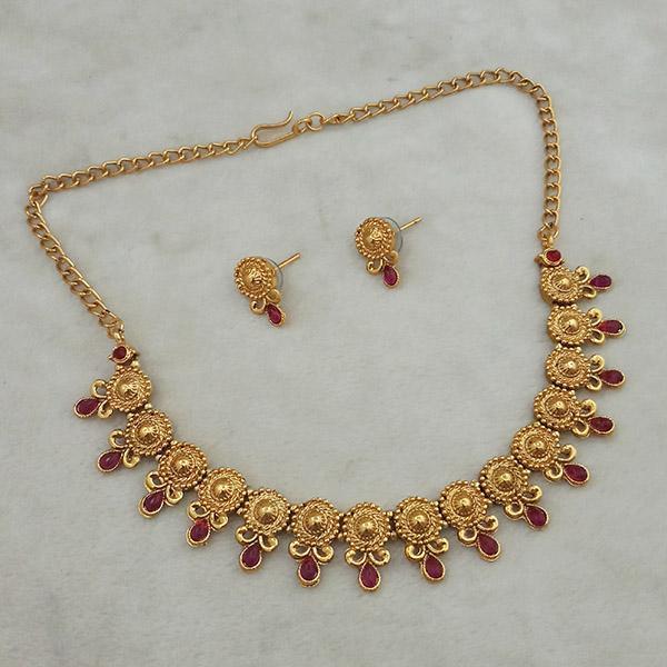 Shubham Maroon Pota Stone Copper Necklace Set - FBK0063B