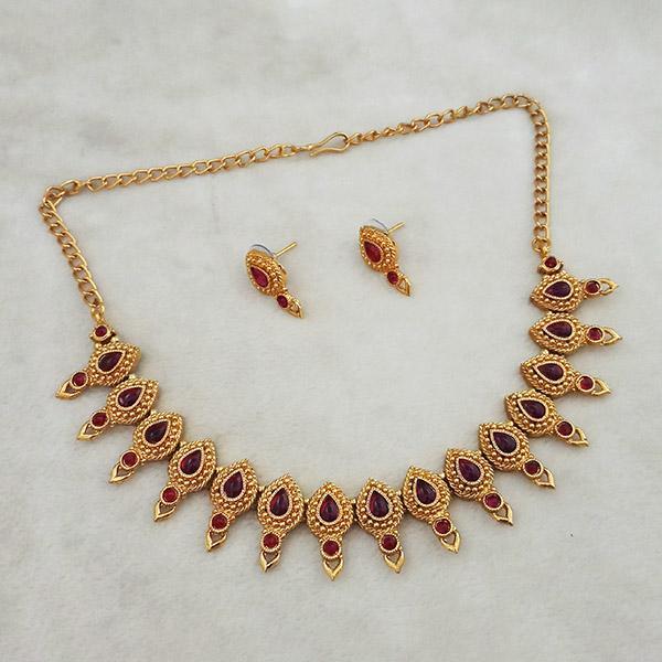 Shubham Maroon Pota Stone Copper Necklace Set - FBK0064B