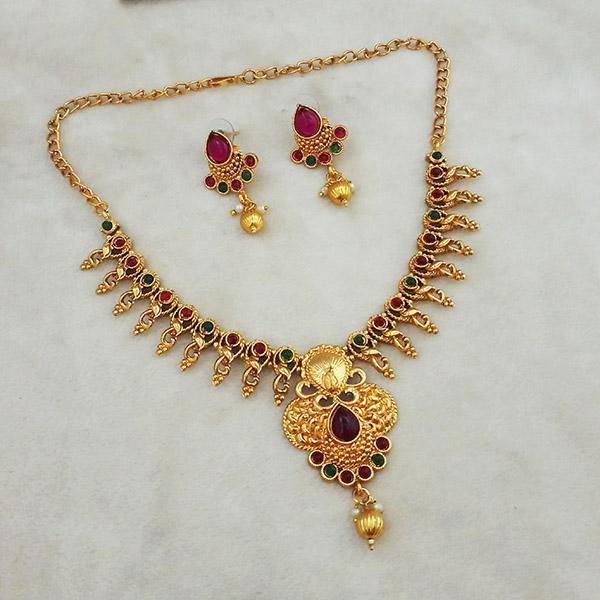 Shubham Maroon And Green Pota Stone Copper Necklace Set - FBK0065A