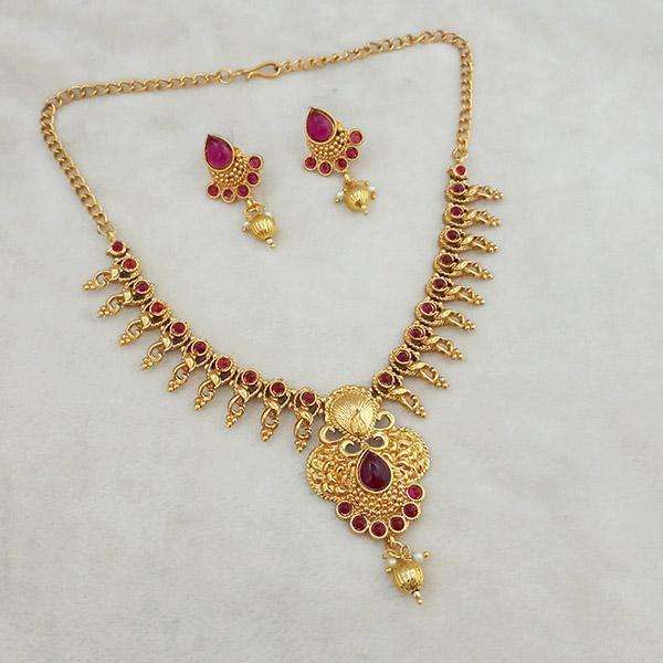 Shubham Maroon Pota Stone Copper Necklace Set - FBK0065B