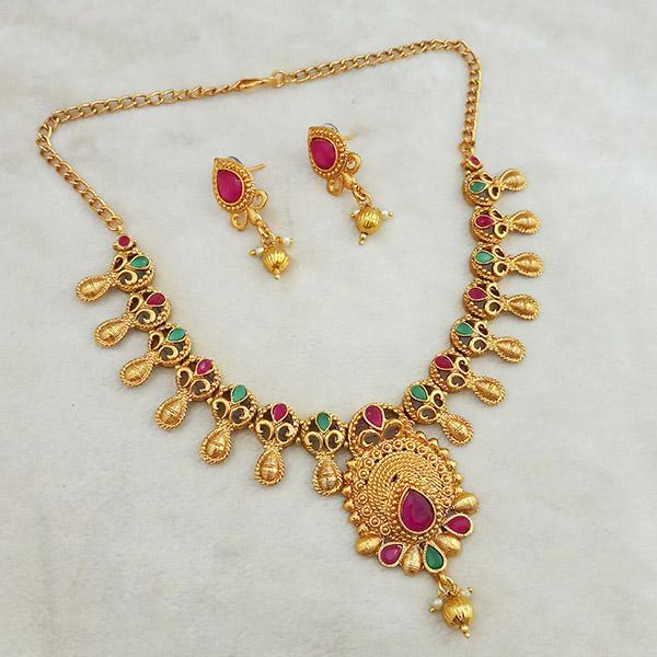 Shubham Maroon And Green Pota Stone Copper Necklace Set - FBK0066A