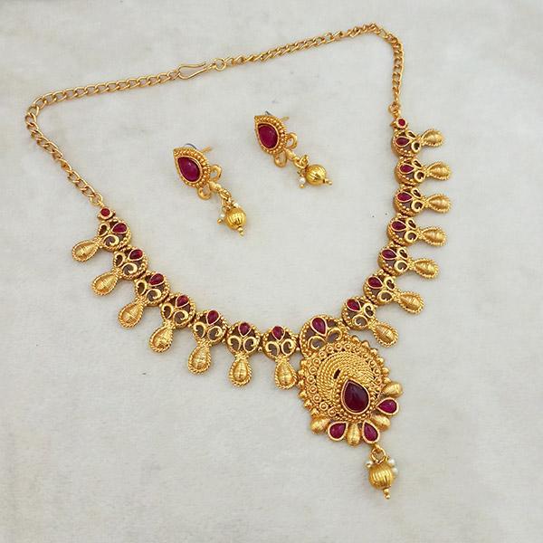 Shubham Maroon Pota Stone Copper Necklace Set - FBK0066B