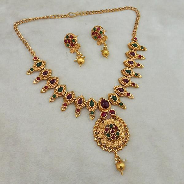 Shubham Maroon And Green Pota Stone Copper Necklace Set - FBK0067A
