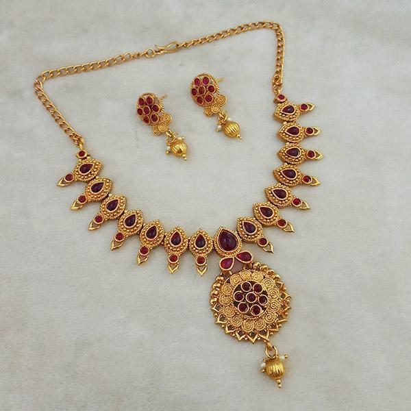 Shubham Maroon Pota Stone Copper Necklace Set - FBK0067B