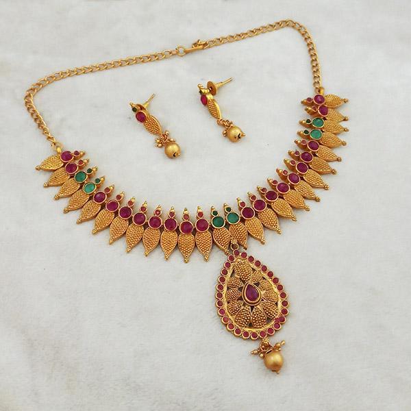 Shubham Maroon And Green Pota Stone Copper Necklace Set - FBK0068A