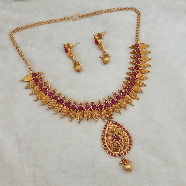Shubham Maroon Pota Stone Copper Necklace Set - FBK0068B