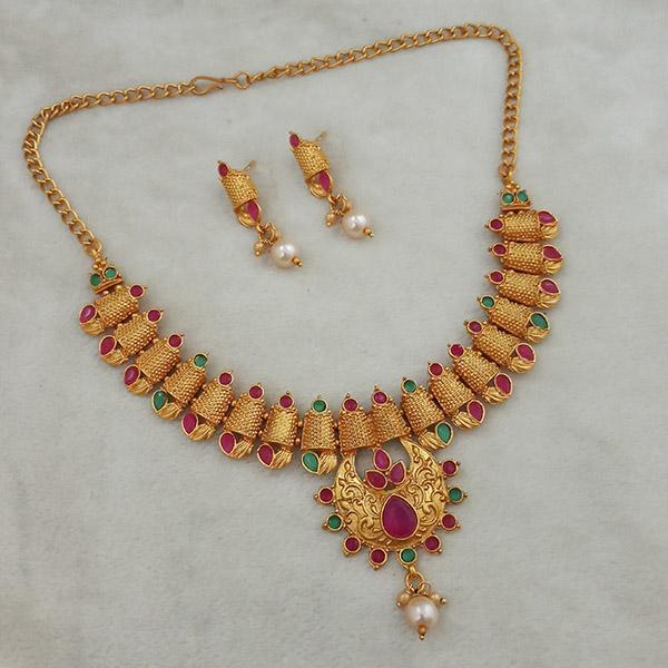 Shubham Maroon And Green Pota Stone Copper Necklace Set - FBK0069A
