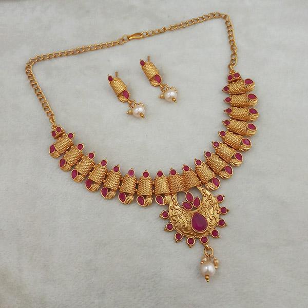 Shubham Maroon Pota Stone Copper Necklace Set - FBK0069B
