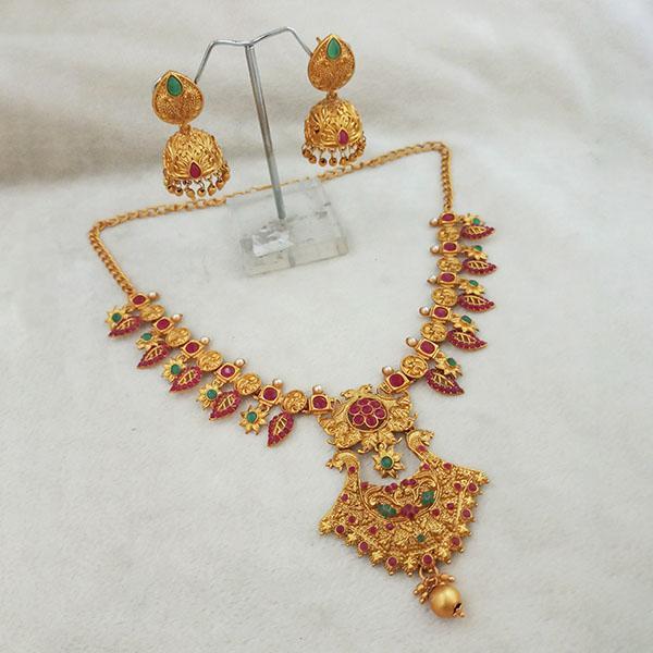 Shubham Maroon And Green Pota Stone Copper Necklace Set - FBK0070A